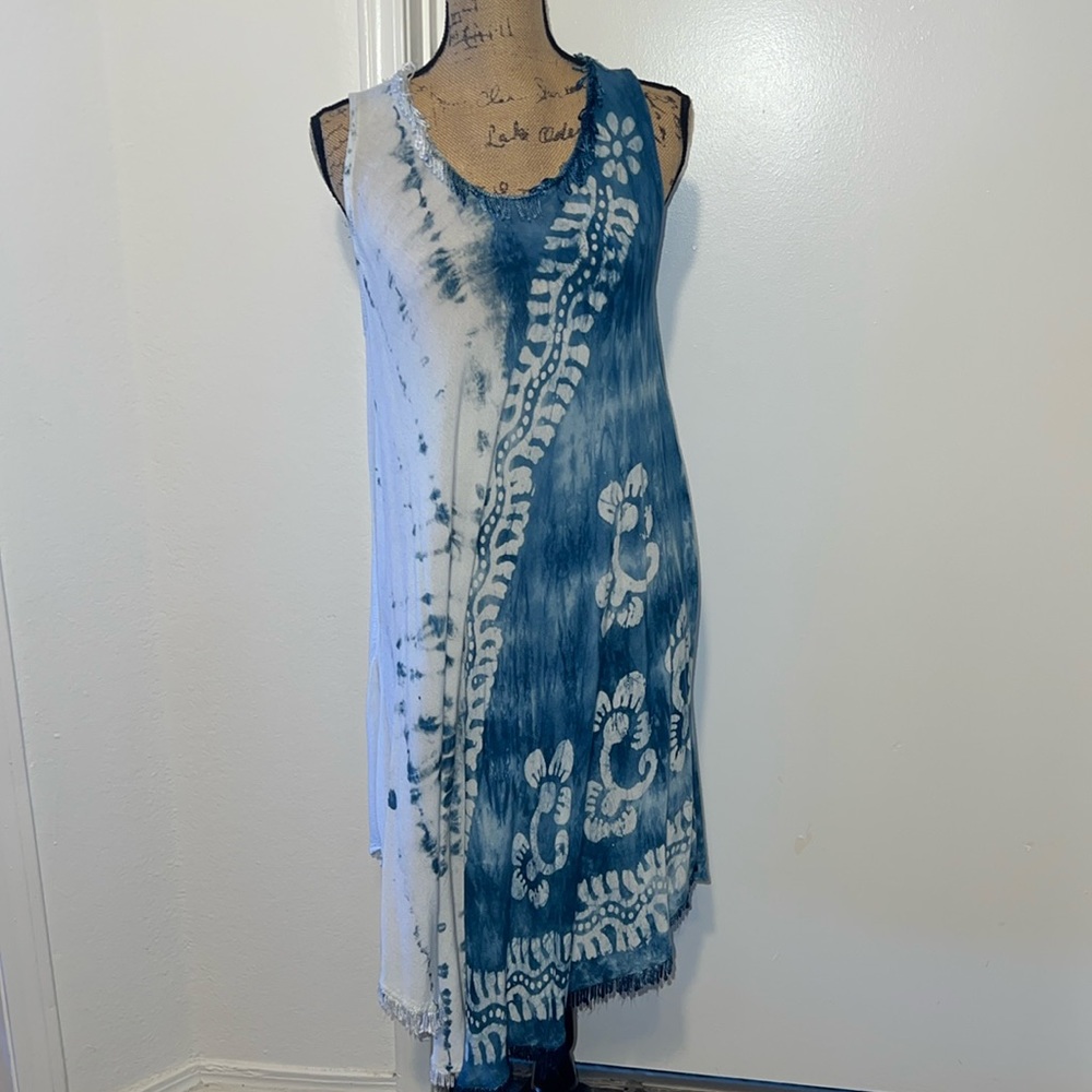 Bohemian Blue and White Tie-Dye Dress